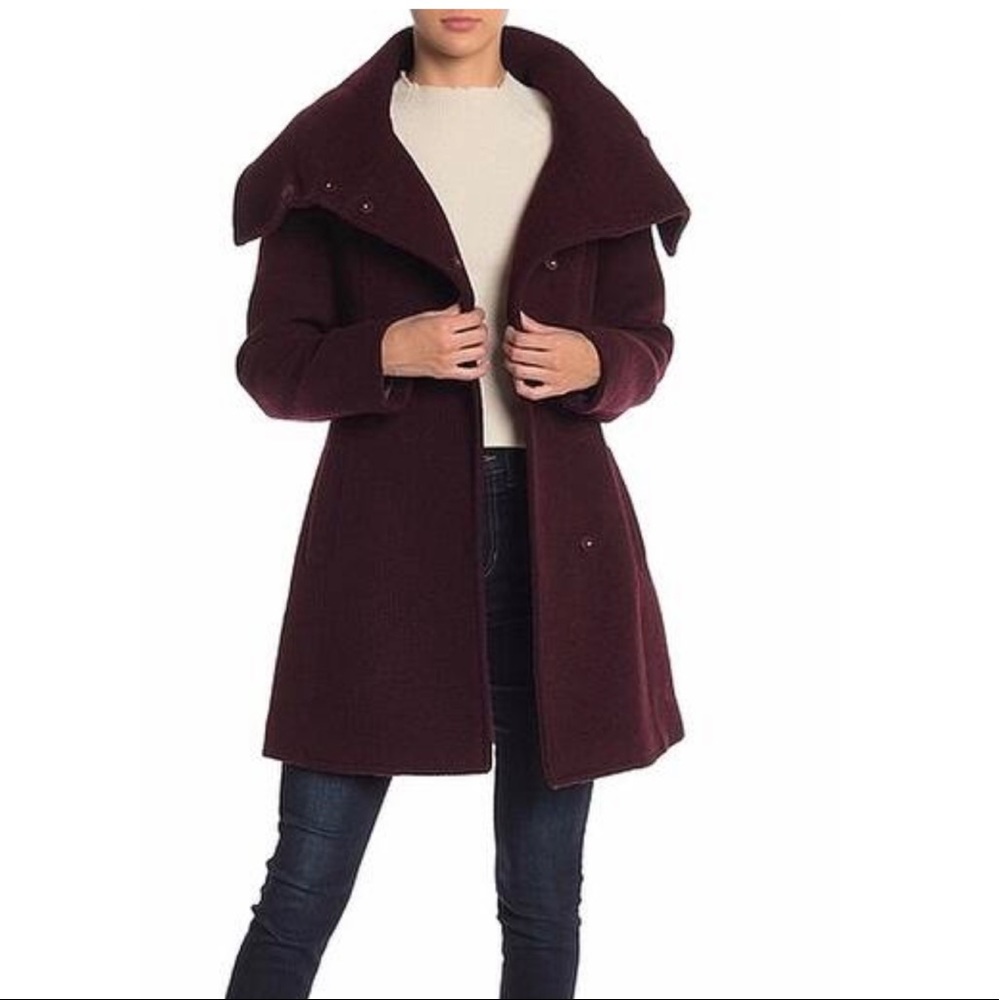 NWT Cole Haan wool purple peacoat, dramatic collar